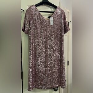 Brand New Ann Taylor Pink Sequin Dress with V Neck Size 2
